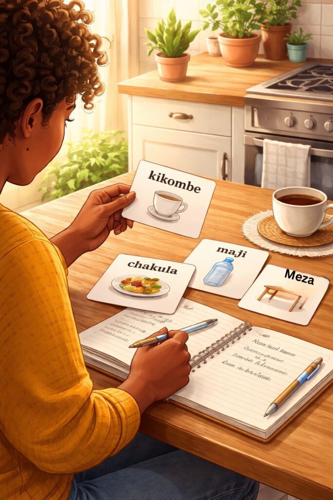 Learning Swahili vocabulary using real-life settings at home